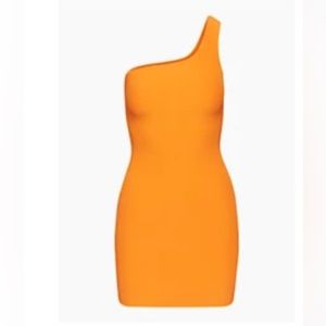 Babaton Sculpt Knit One-Shoulder Orange dress